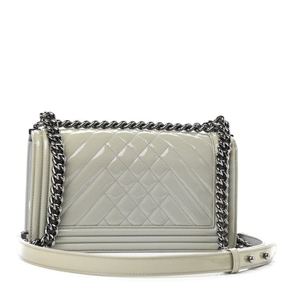 Chanel Patent Chevron Quilted Medium Boy Flap Grey 2 of 8