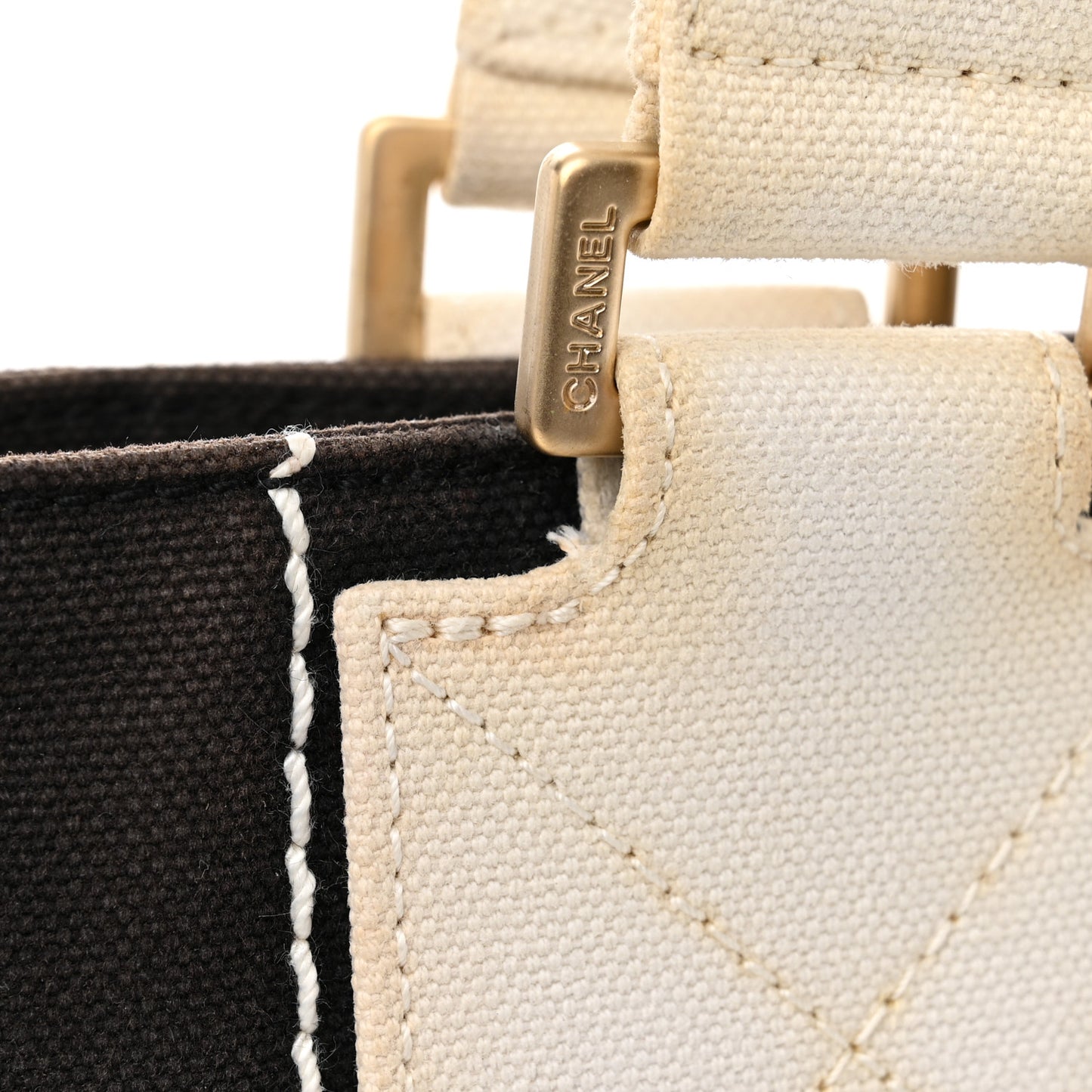 Canvas Square Stitched CC Small Tote Bag Black