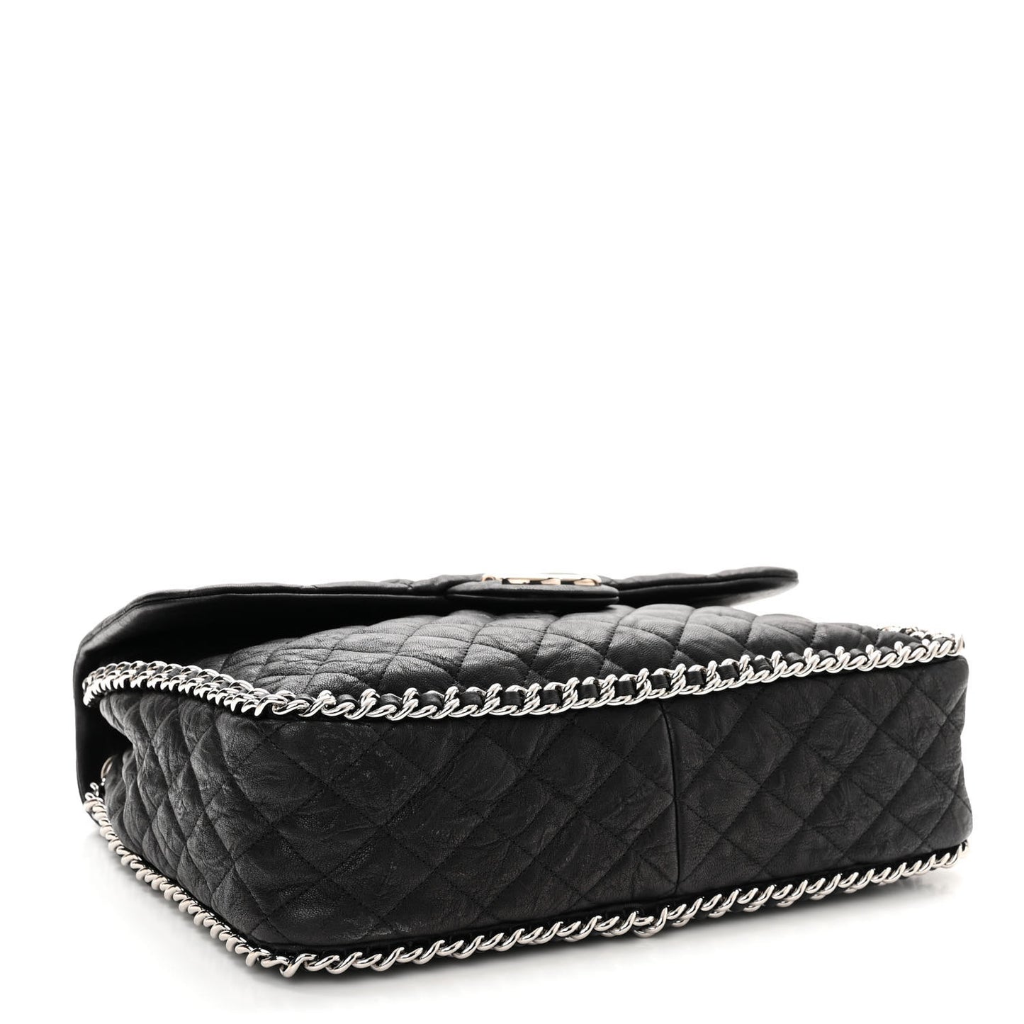Washed Lambskin Quilted Maxi Chain Around Flap Black