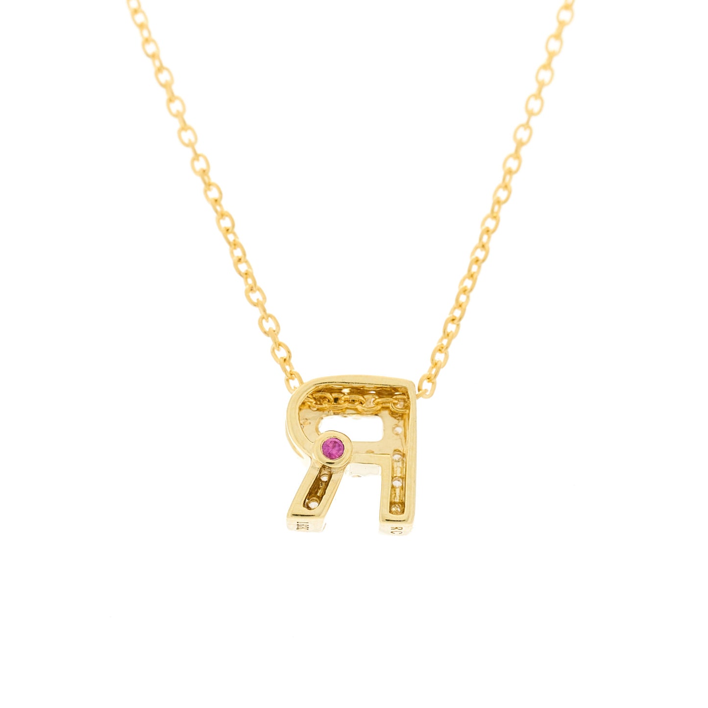 18K Yellow Gold Diamond Love Letter R Pendant Necklace