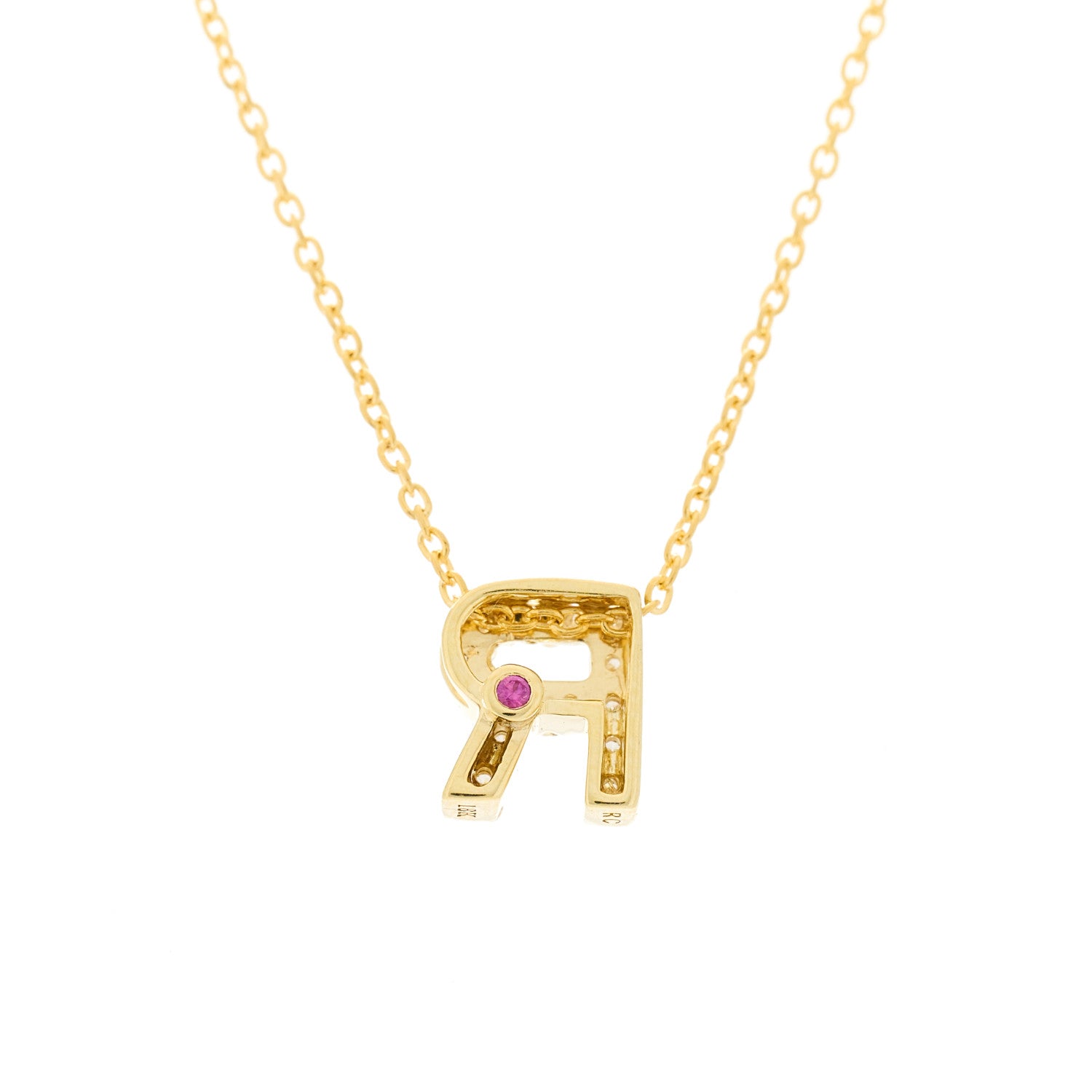 Roberto Coin 18K Yellow Gold Diamond Love Letter R Pendant Necklace 3 of 5
