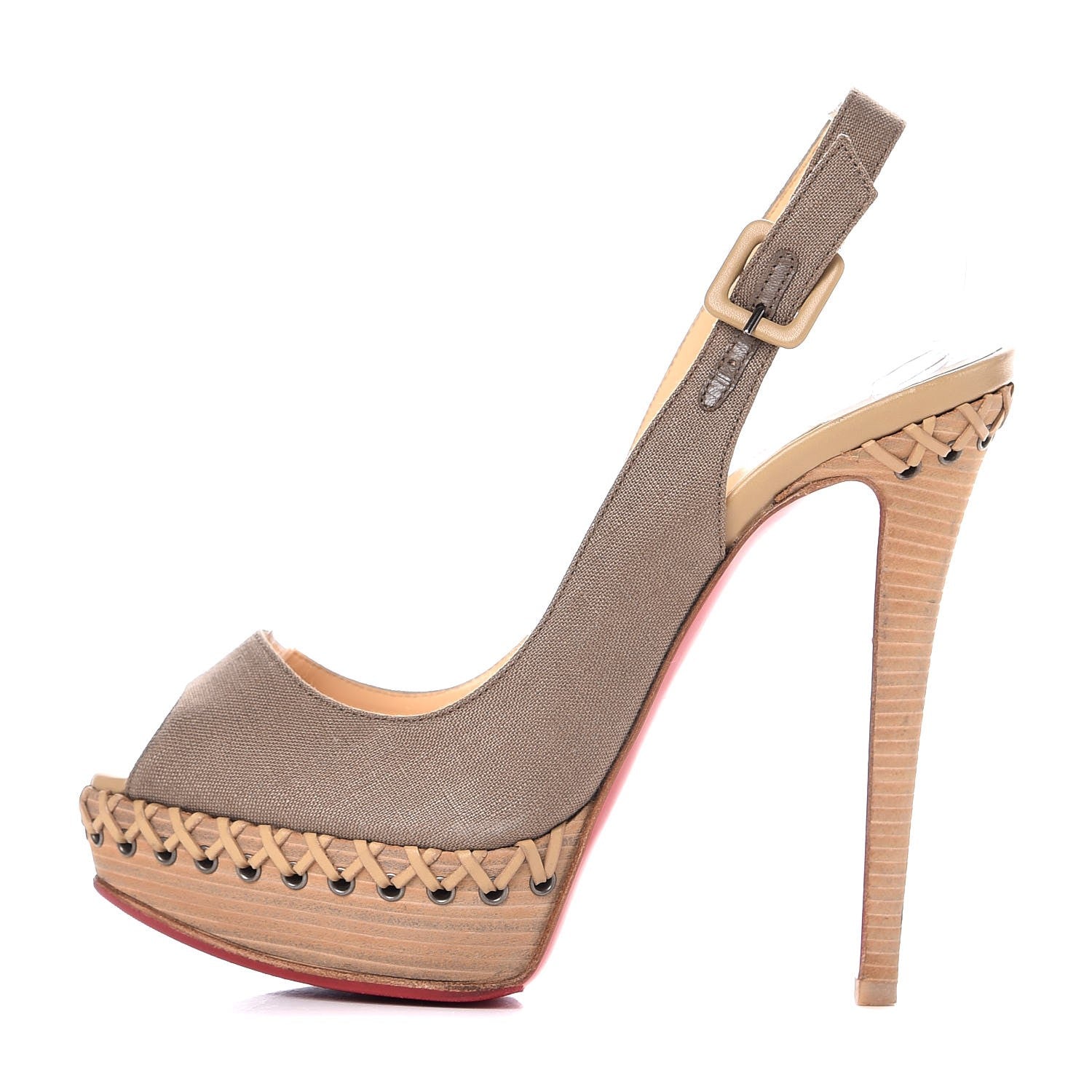 Christian Louboutin Canvas Indiana Sling 140 Pumps 36.5 Taupe 1 of 7