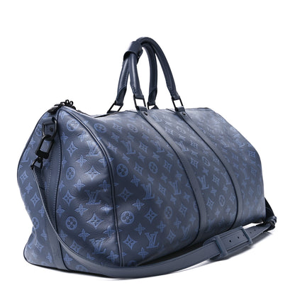 Louis Vuitton Calfskin Monogram Shadow Keepall Bandouliere 50 Navy 3 of 14