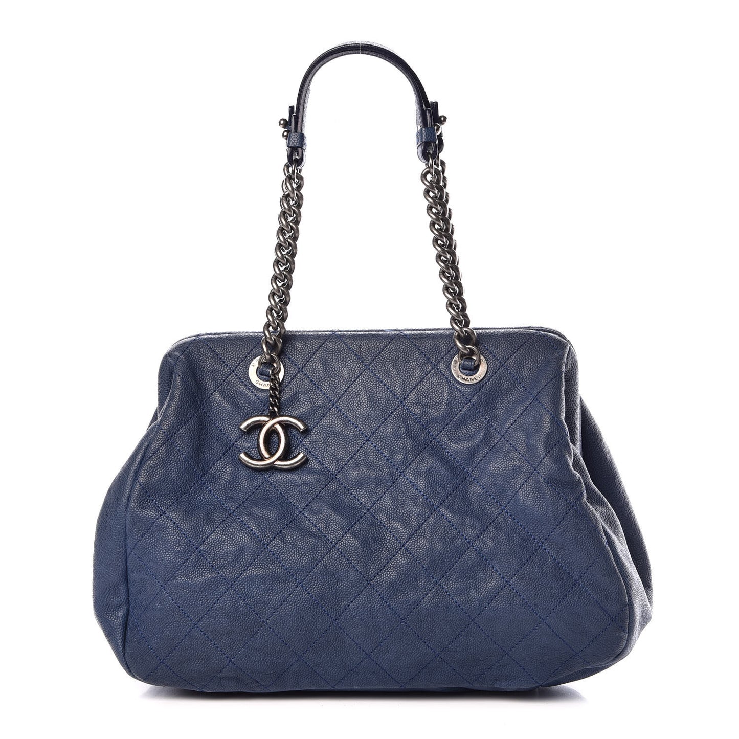 Caviar Quilted Framed Bowling Bag Blue