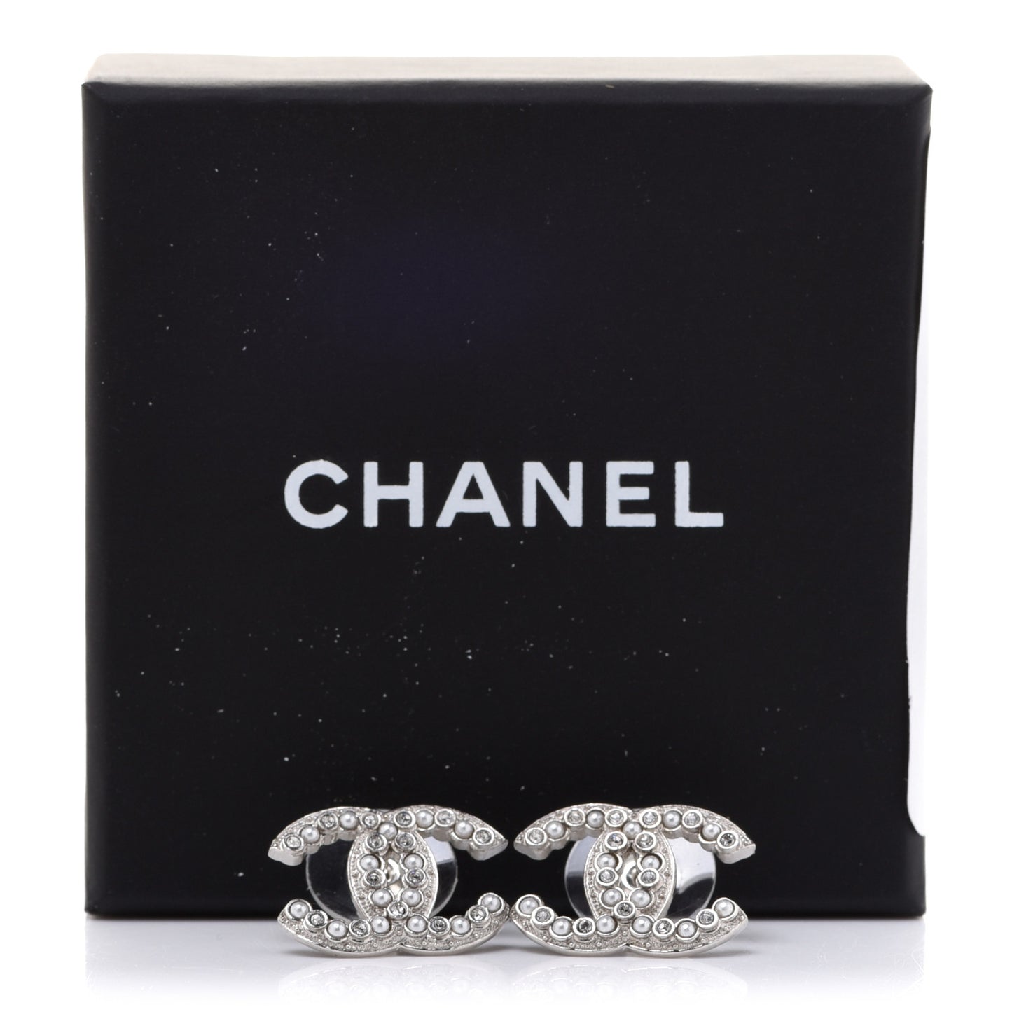 Crystal Pearl CC Earrings Silver