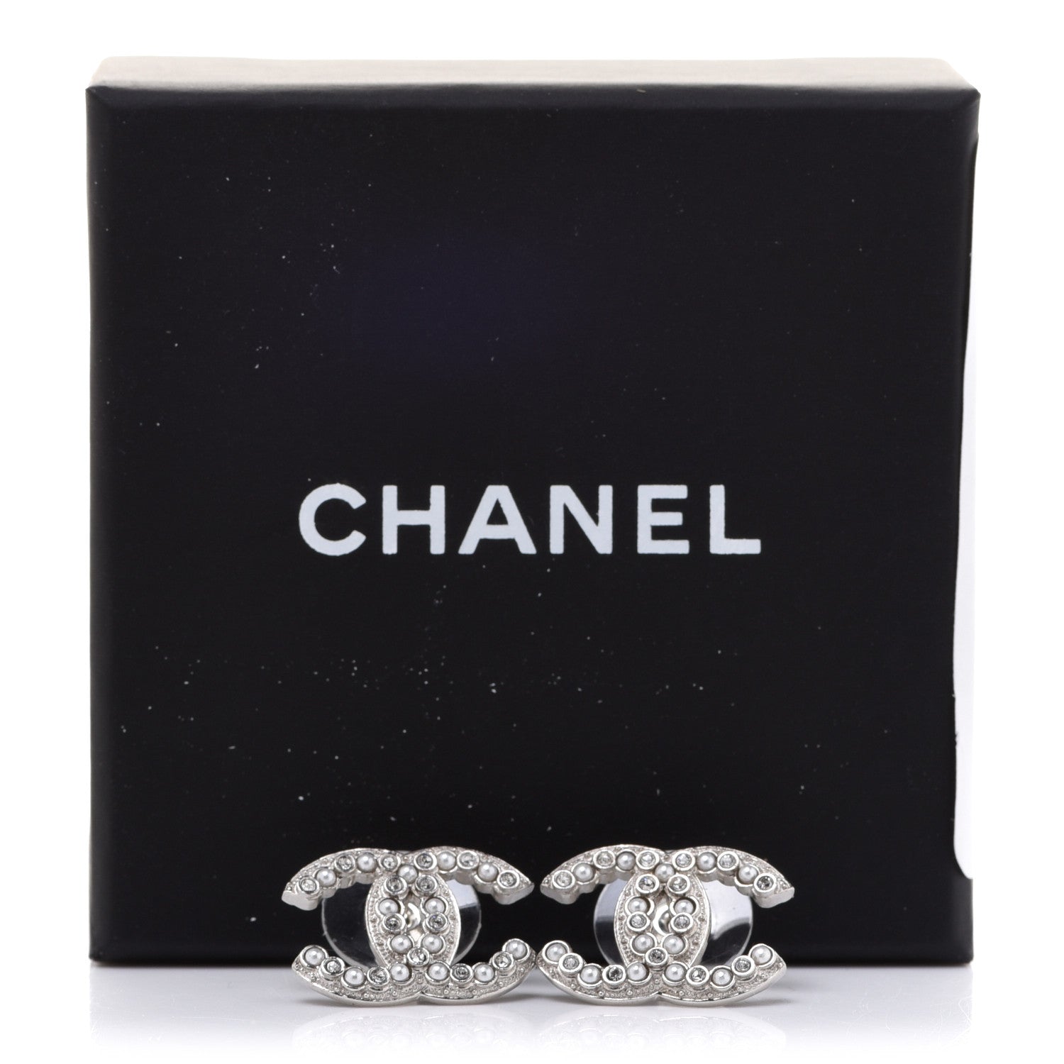 Chanel Crystal Pearl CC Earrings Silver 5 of 5