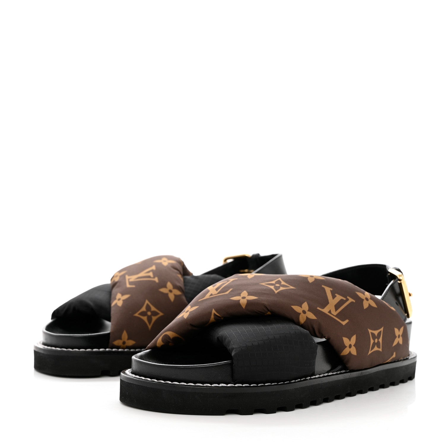 Louis Vuitton Calfskin Padded Nylon Monogram Paseo Flat Comfort Sandals 36 Black 3 of 11