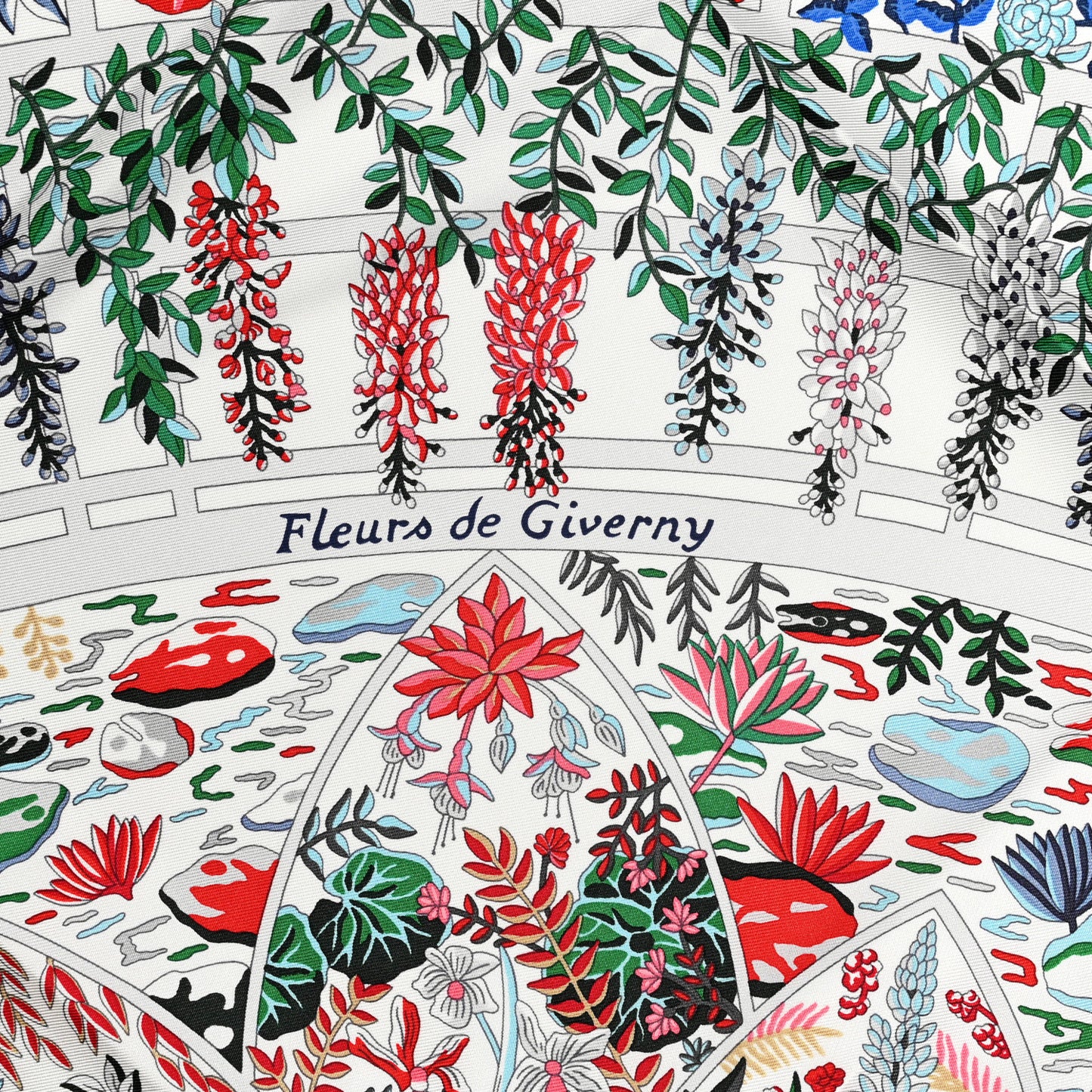Silk Fleurs De Giverny Scarf 90 White Rouge Bleu