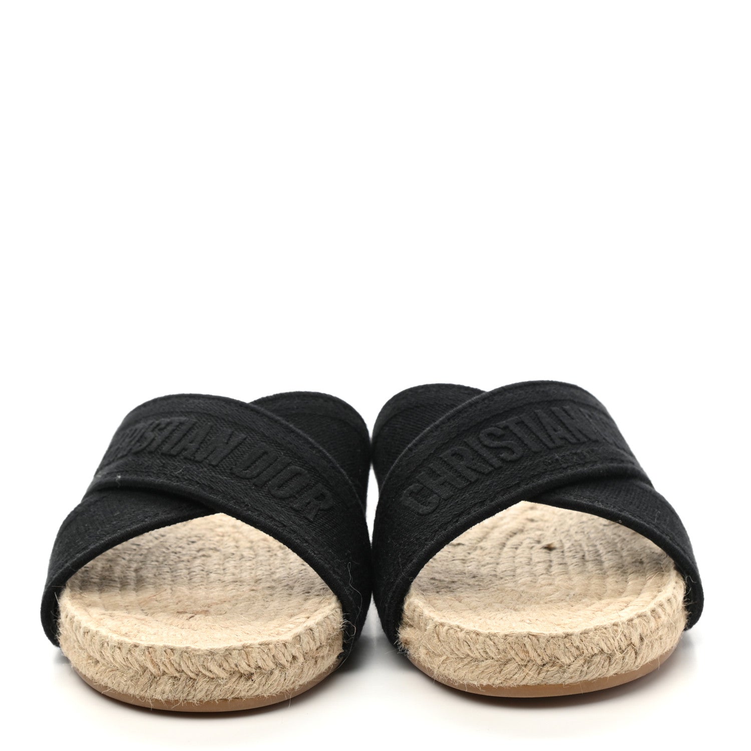 Christian Dior Canvas Embroidered Granville Espadrille Crisscross Flat Slide Sandals 38.5 Black 2 of 10