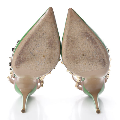 Valentino Garavani Patent Rockstud Ankle Strap Pumps 38.5 Green Poudre 7 of 10