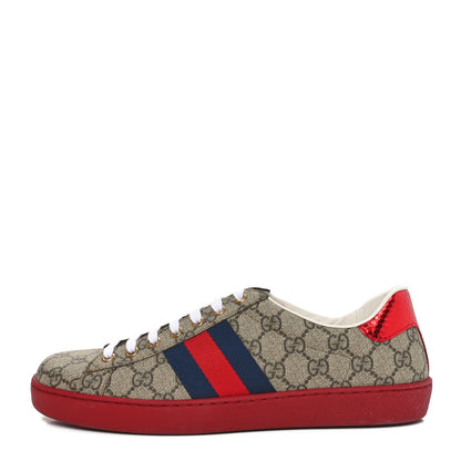 Gucci GG Supreme Monogram Ayers Web Mens New Ace Sneakers 9.5 Beige Ebony Red 1 of 11