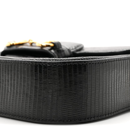 Gucci Lizard Mini Horsebit 1955 Shoulder Bag Black 10 of 11