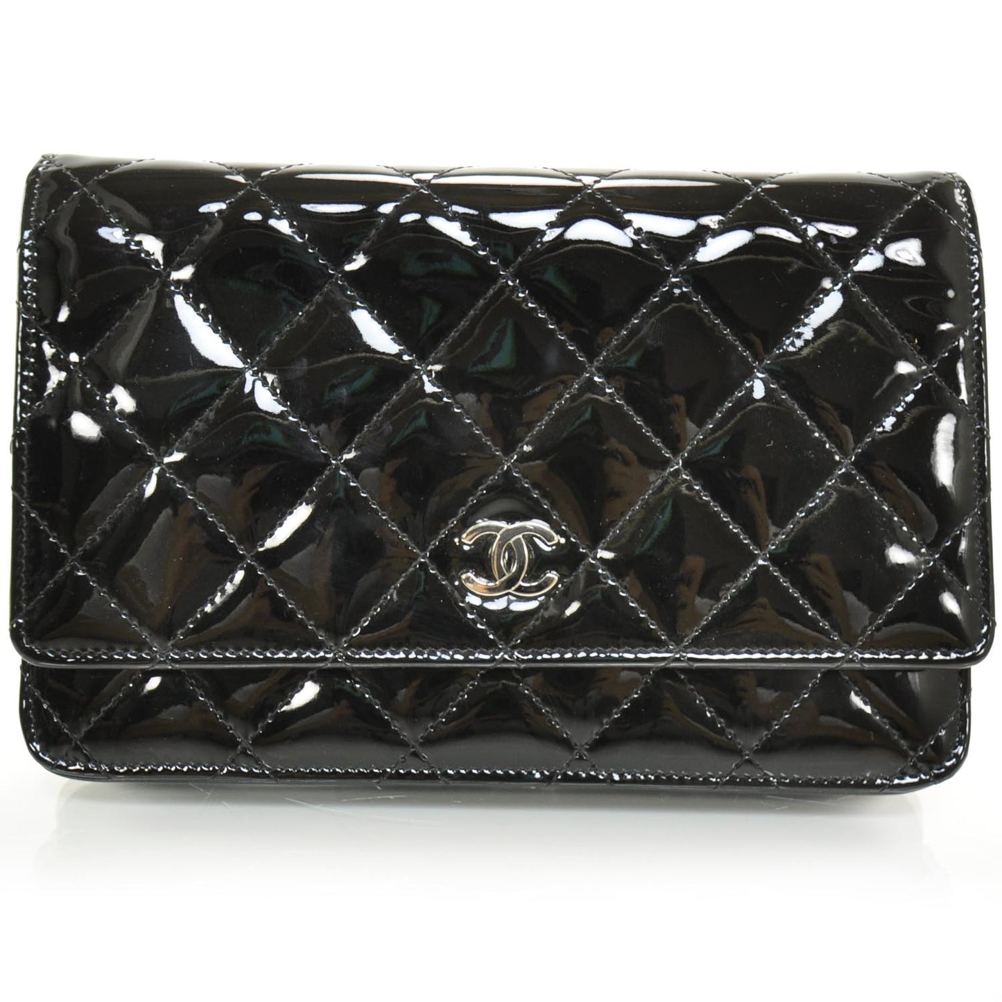 Patent Quilted Wallet On Chain WOC Black SHW