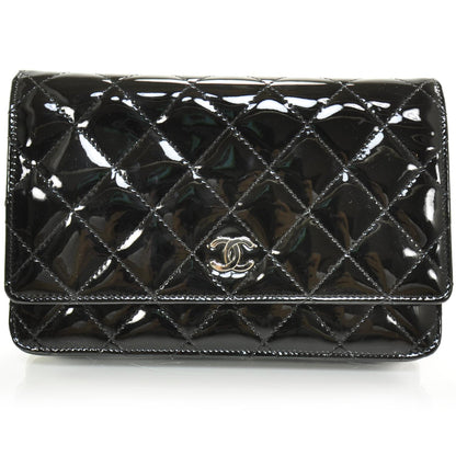 Chanel Patent Quilted Wallet On Chain WOC Black SHW 1 of 8