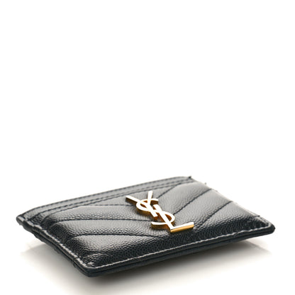 Saint Laurent Grain De Poudre Matelasse Chevron Monogram Credit Card Case Black 4 of 10