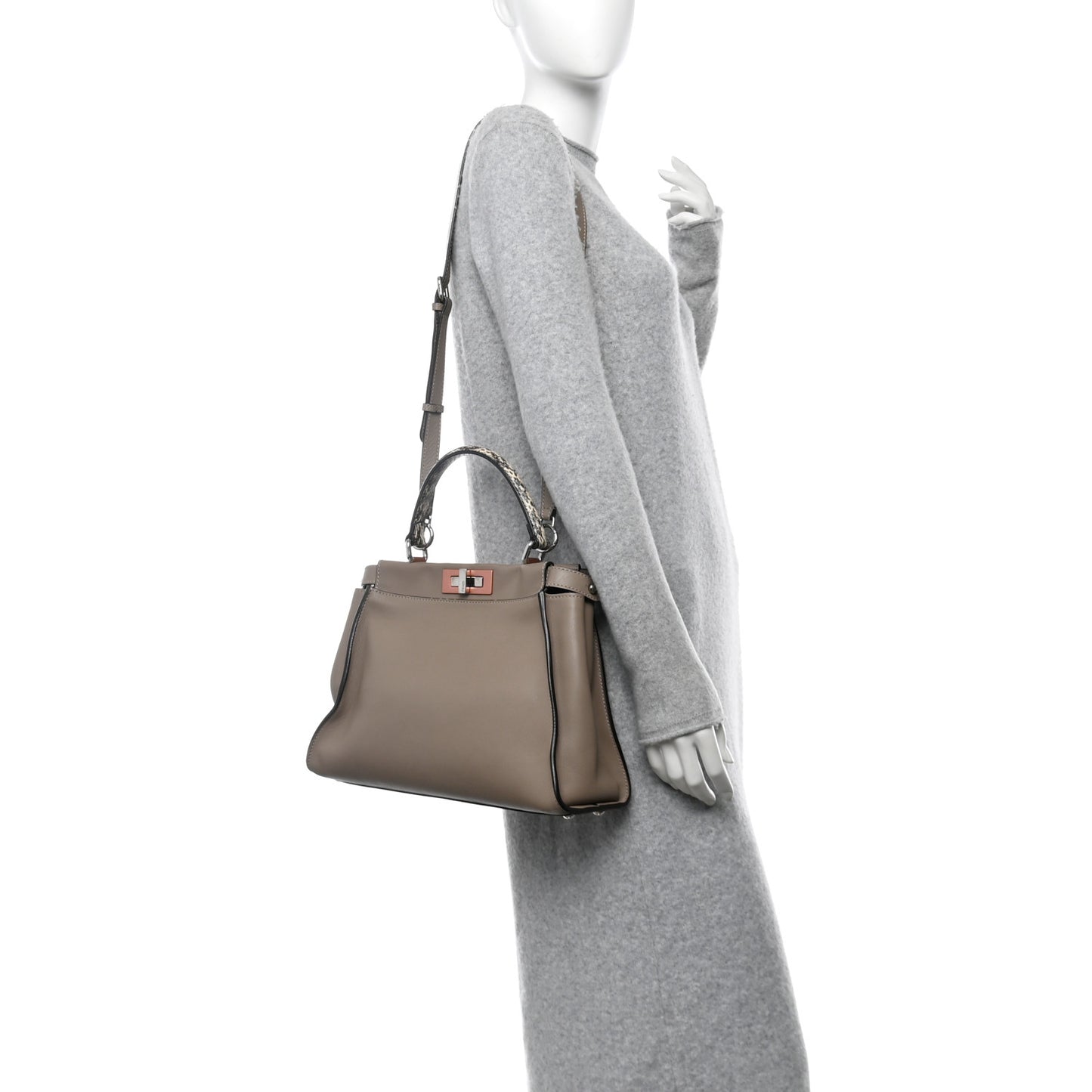 Vitello Seta Shiny Nappa Elaphe Medium Peekaboo Iconic Satchel Tortora Natural Ebano