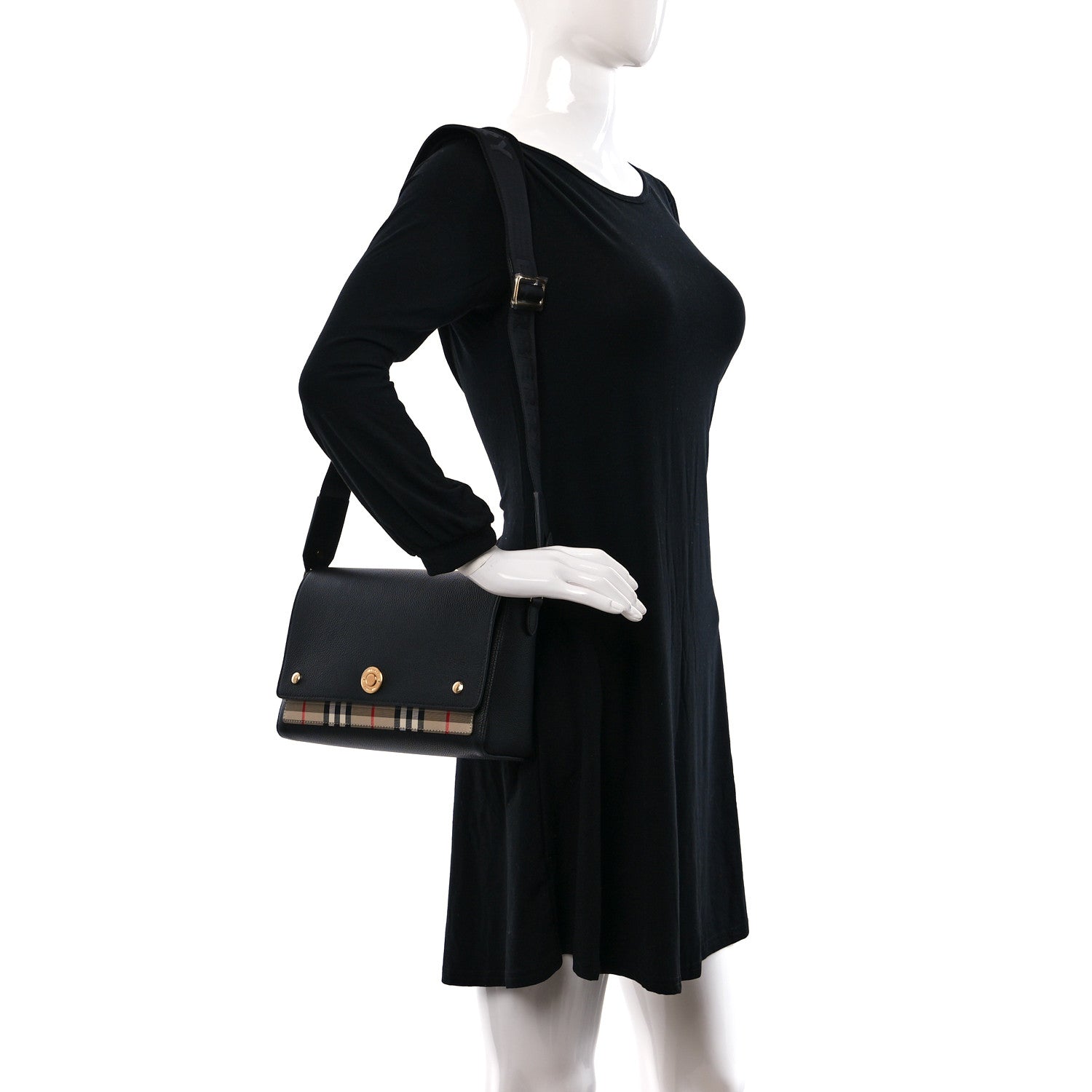 Burberry Grainy Calfskin Vintage Check Note Crossbody Bag Black 2 of 8
