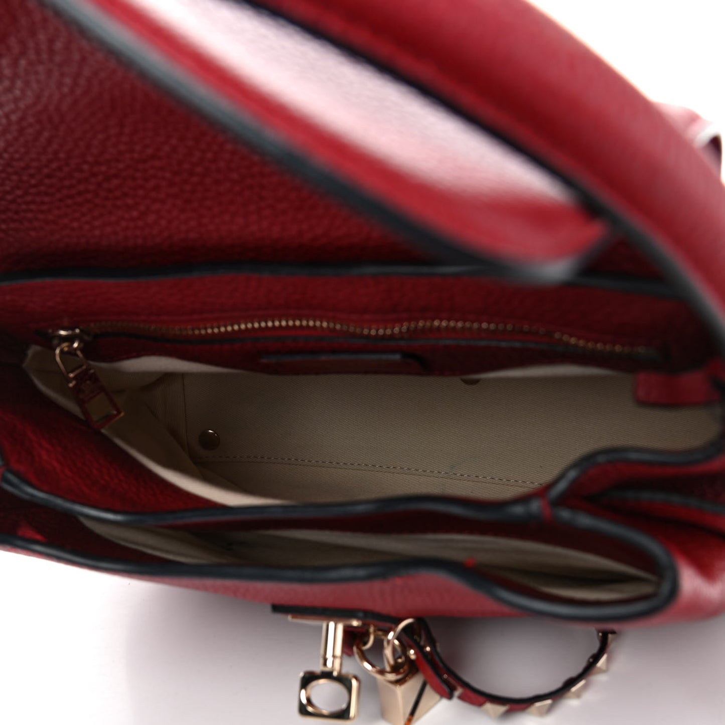 Pebbled Calfskin Rockstud Twiny Top Handle Bag Red