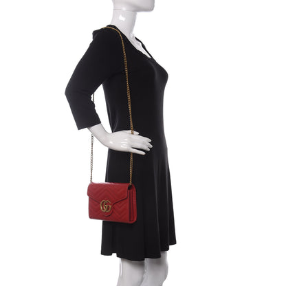 Gucci Calfskin Matelasse GG Marmont Chain Wallet Hibiscus Red 2 of 15