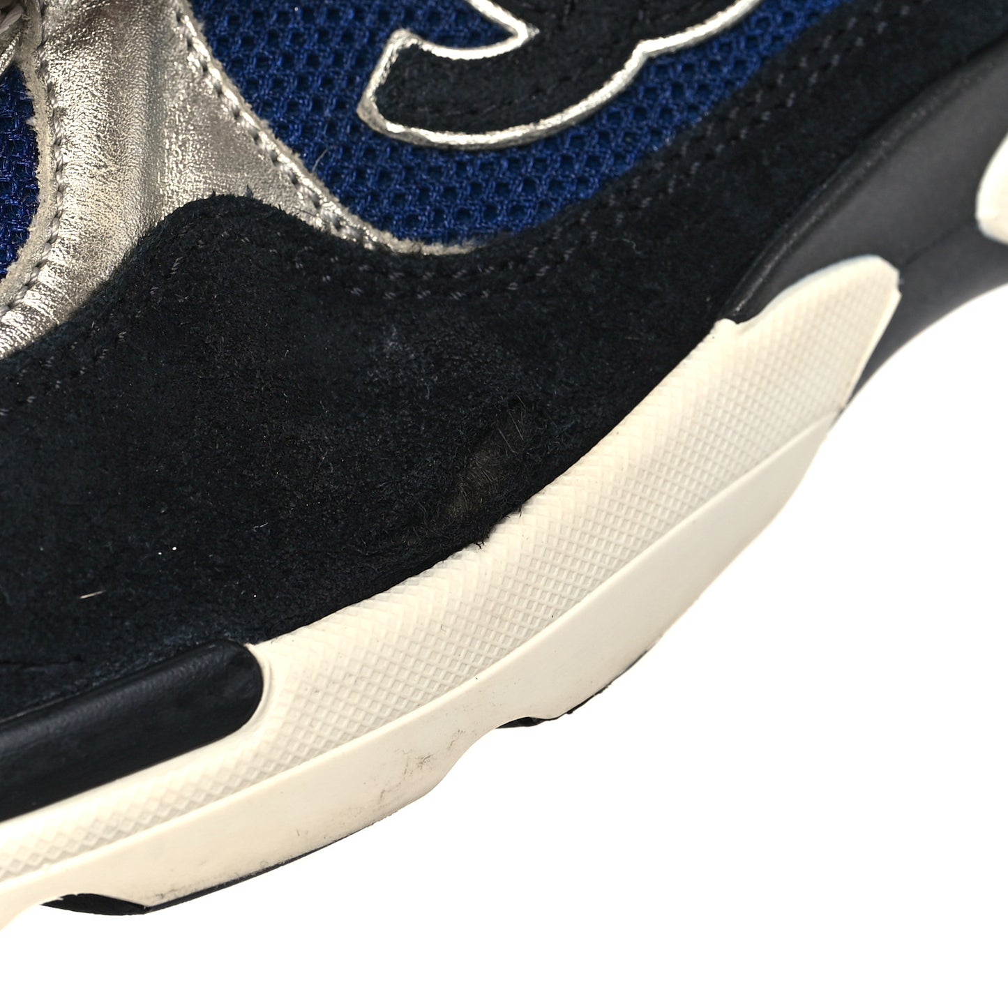 Mesh Suede Calfskin Womens CC Sneakers 38 Dark Blue Black White