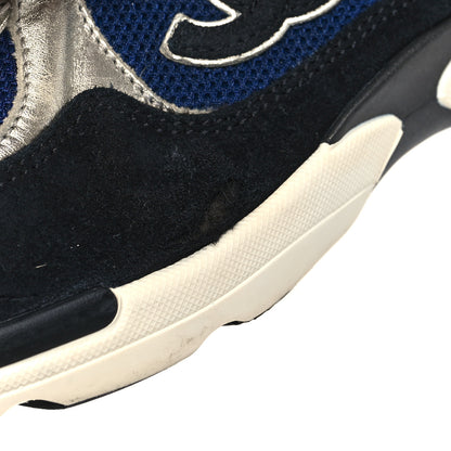 Chanel Mesh Suede Calfskin Womens CC Sneakers 38 Dark Blue Black White 9 of 12