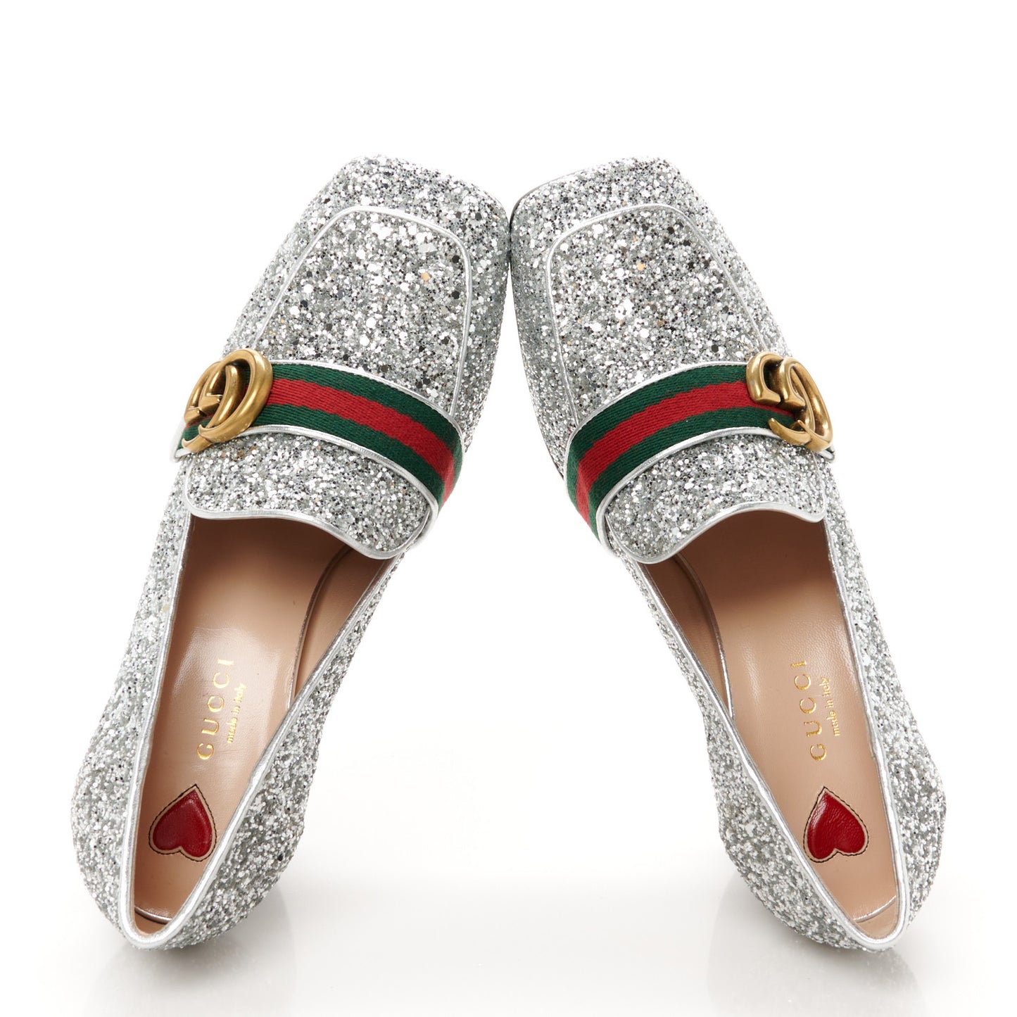 Glitter Nappa Web Peyton 75mm Loafer Pumps 37.5 Argento