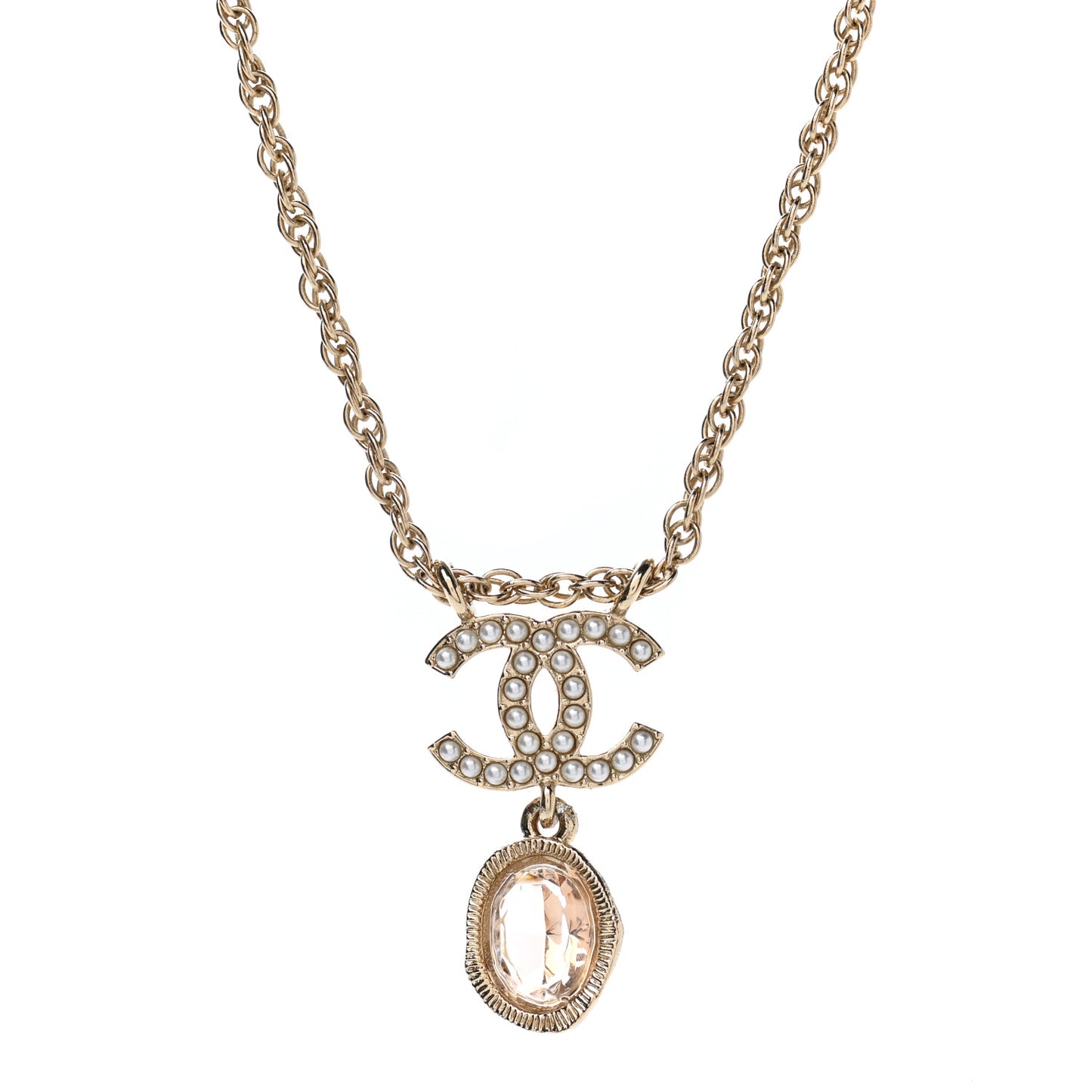 Crystal Pearl CC Necklace Pearly White Gold
