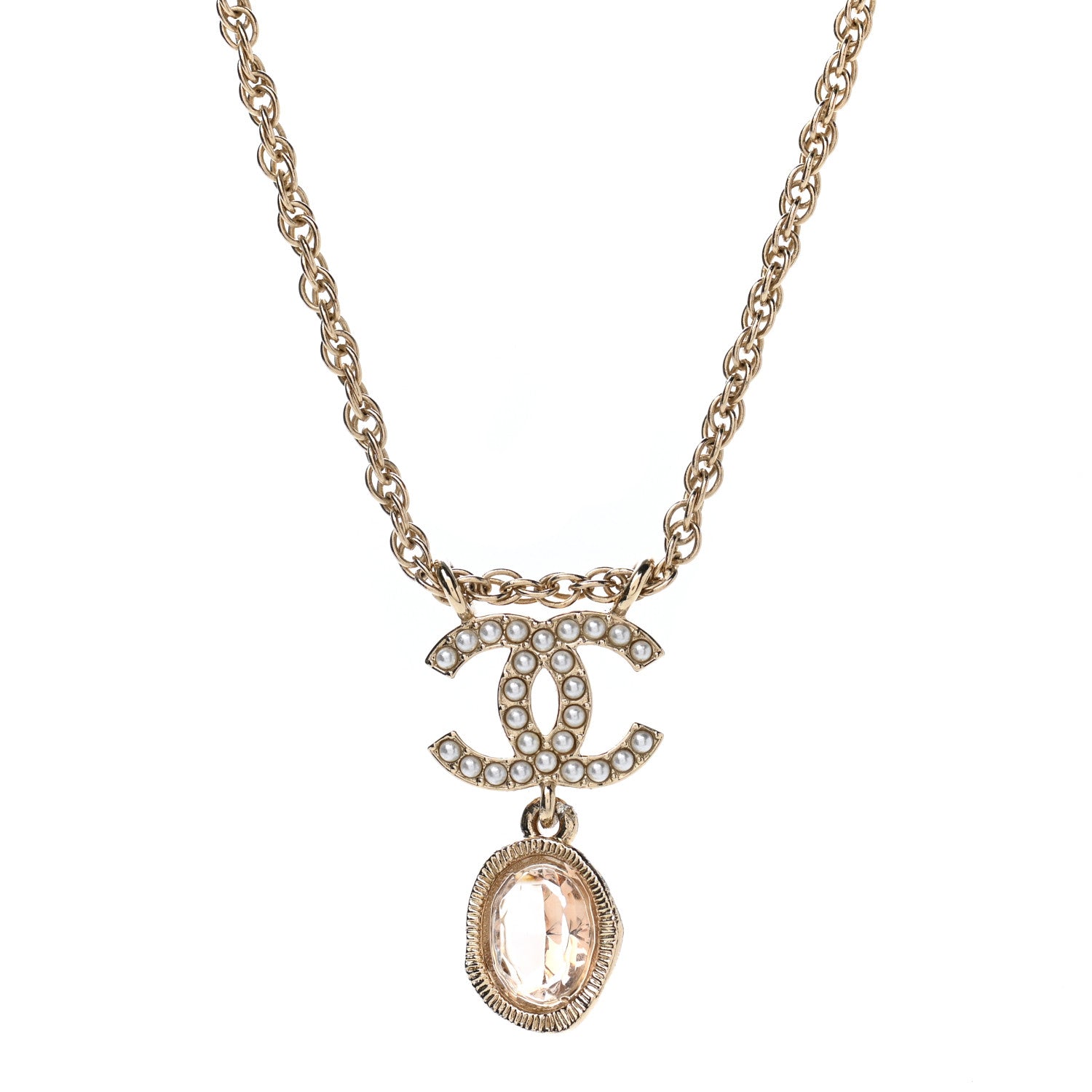 Chanel Crystal Pearl CC Necklace Pearly White Gold 4 of 5