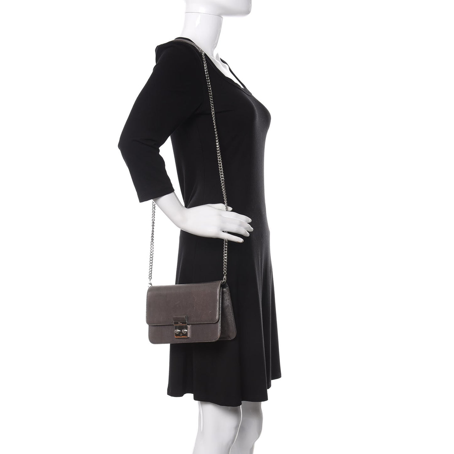 Metallic Brushed Calfskin Miss Dior Promenade Pouch Gunmetal