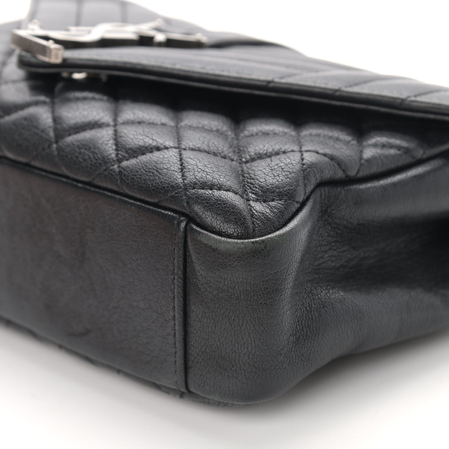Sheepskin Tri-Quilt Monogram Medium College Bag Black