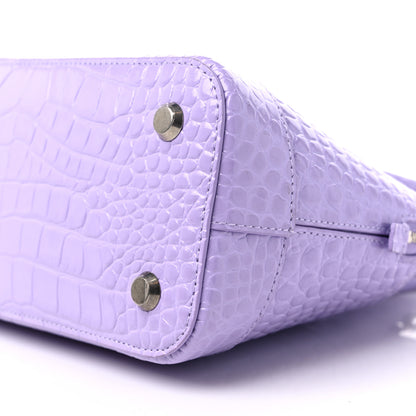 Balenciaga Shiny Calfskin Logo Crocodile Embossed S Ville Top Handle Bag Lilac White 8 of 11