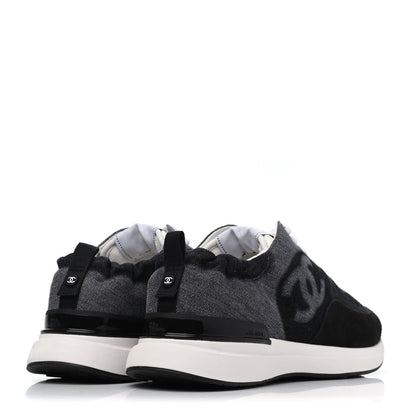 Chanel Denim Suede Calfskin Mens CC Sneakers 43 Black White Grey 3 of 4