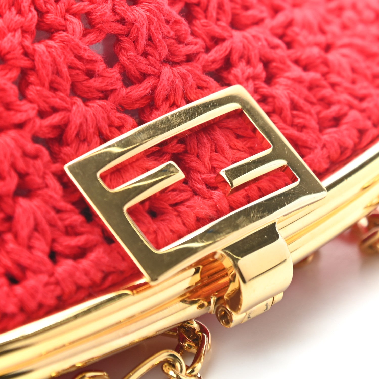 Fendi Fabric Crochet Baguette Phone Bag Red 7 of 7