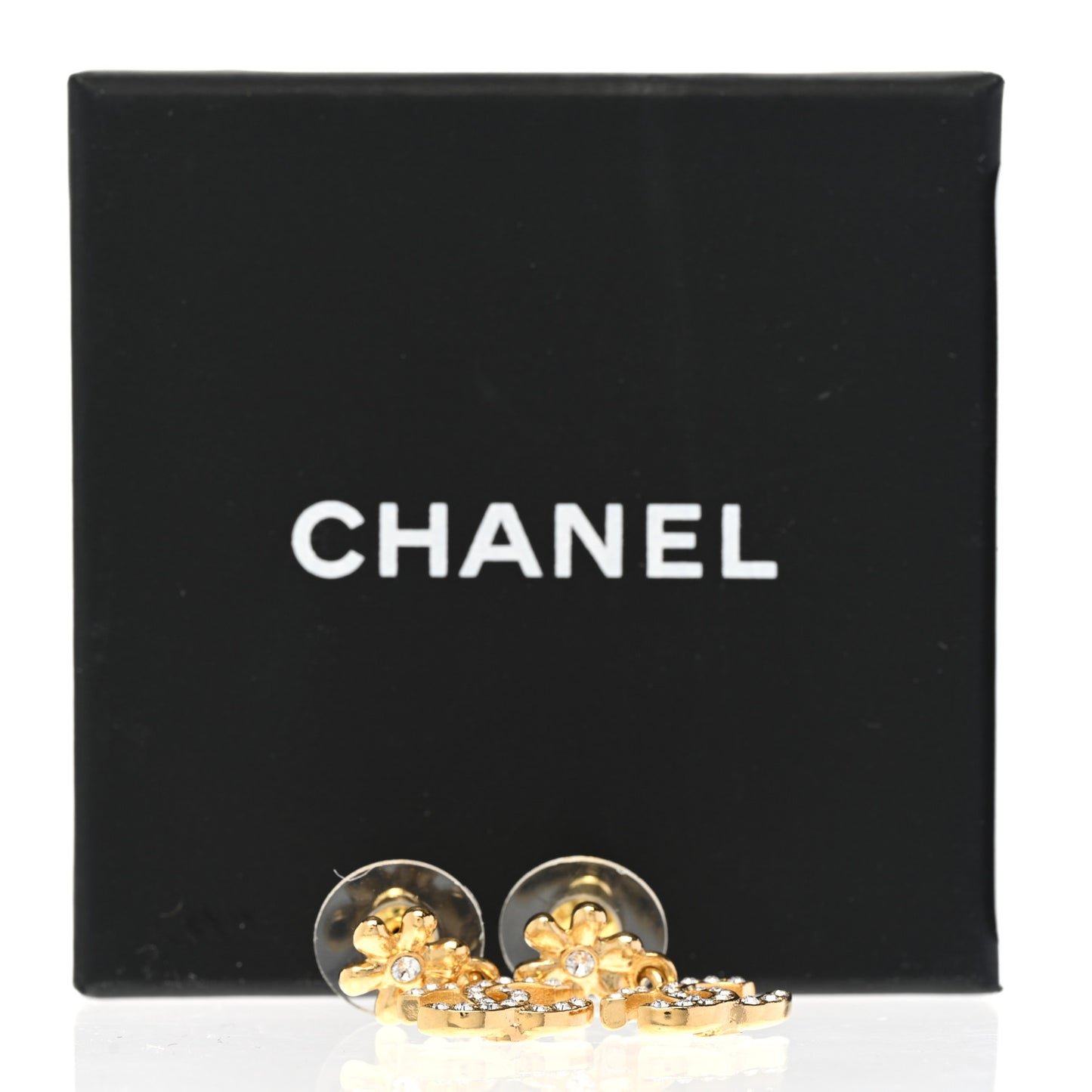 Crystal CC Flower Drop Earrings Gold