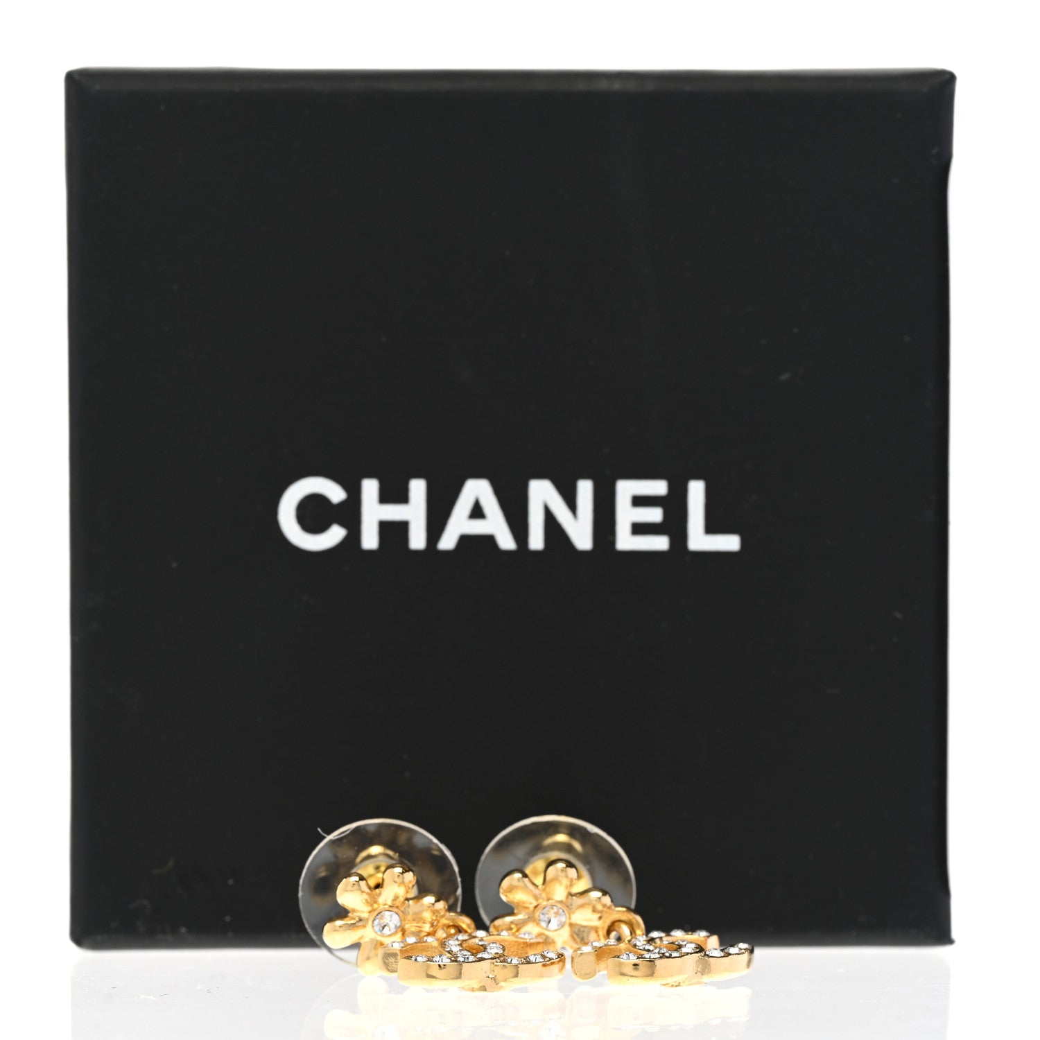 Chanel Crystal CC Flower Drop Earrings Gold 5 of 5