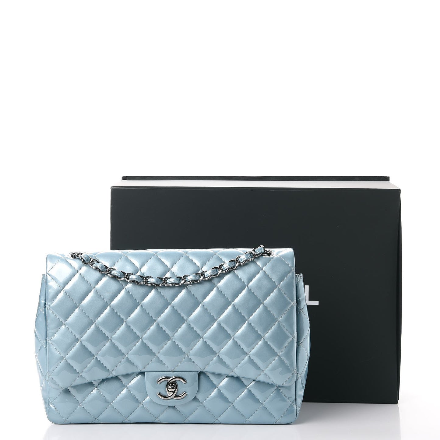Patent Quilted Maxi Double Flap Blue