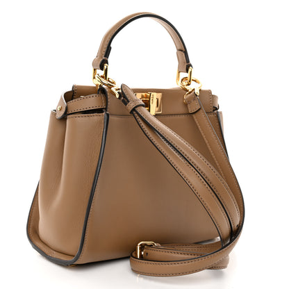 Fendi Vitello Seta Fabric Jacquard FF 1974 Mini Peekaboo Iconic Satchel Sand Tabacco Moro 3 of 11