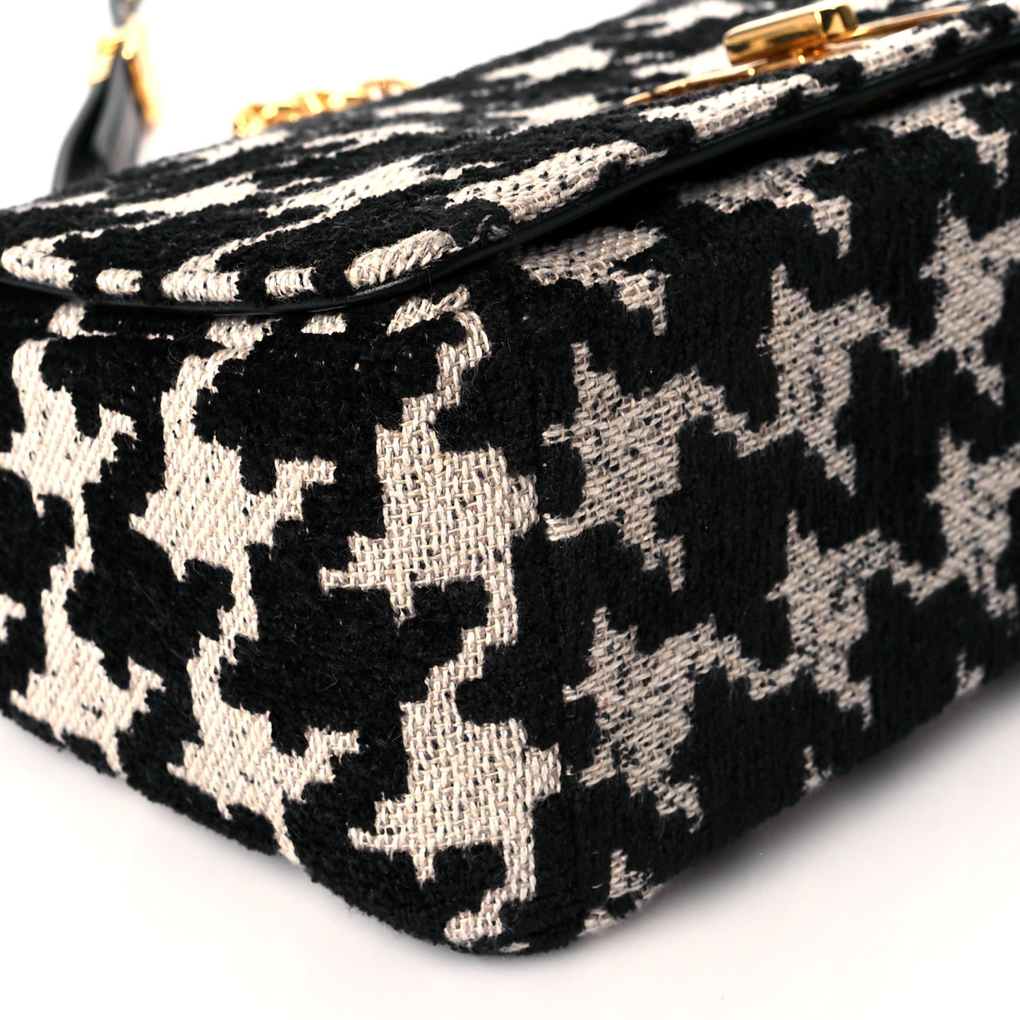 Technical Canvas Macro Houndstooth Medium Caro Bag Black White