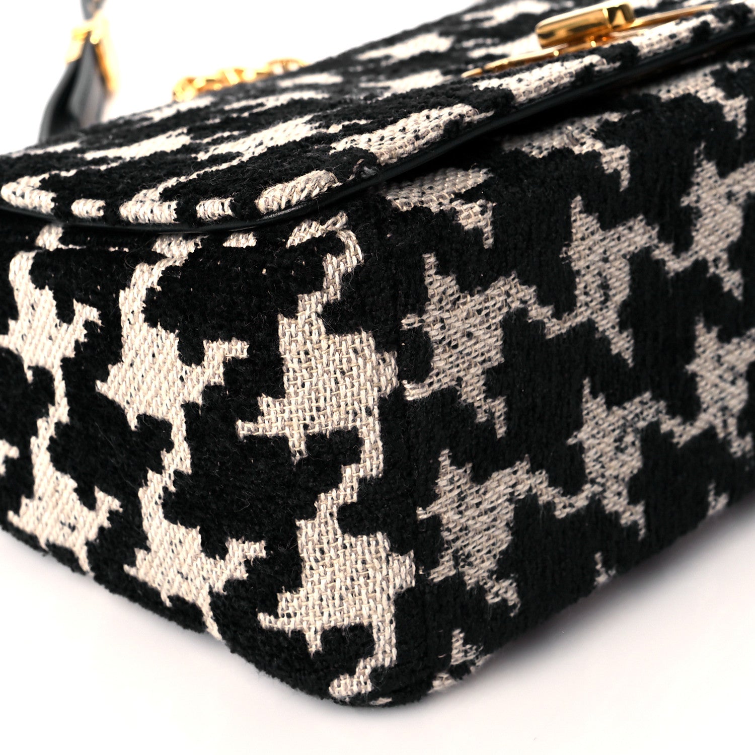 Christian Dior Technical Canvas Macro Houndstooth Medium Caro Bag Black White 9 of 11