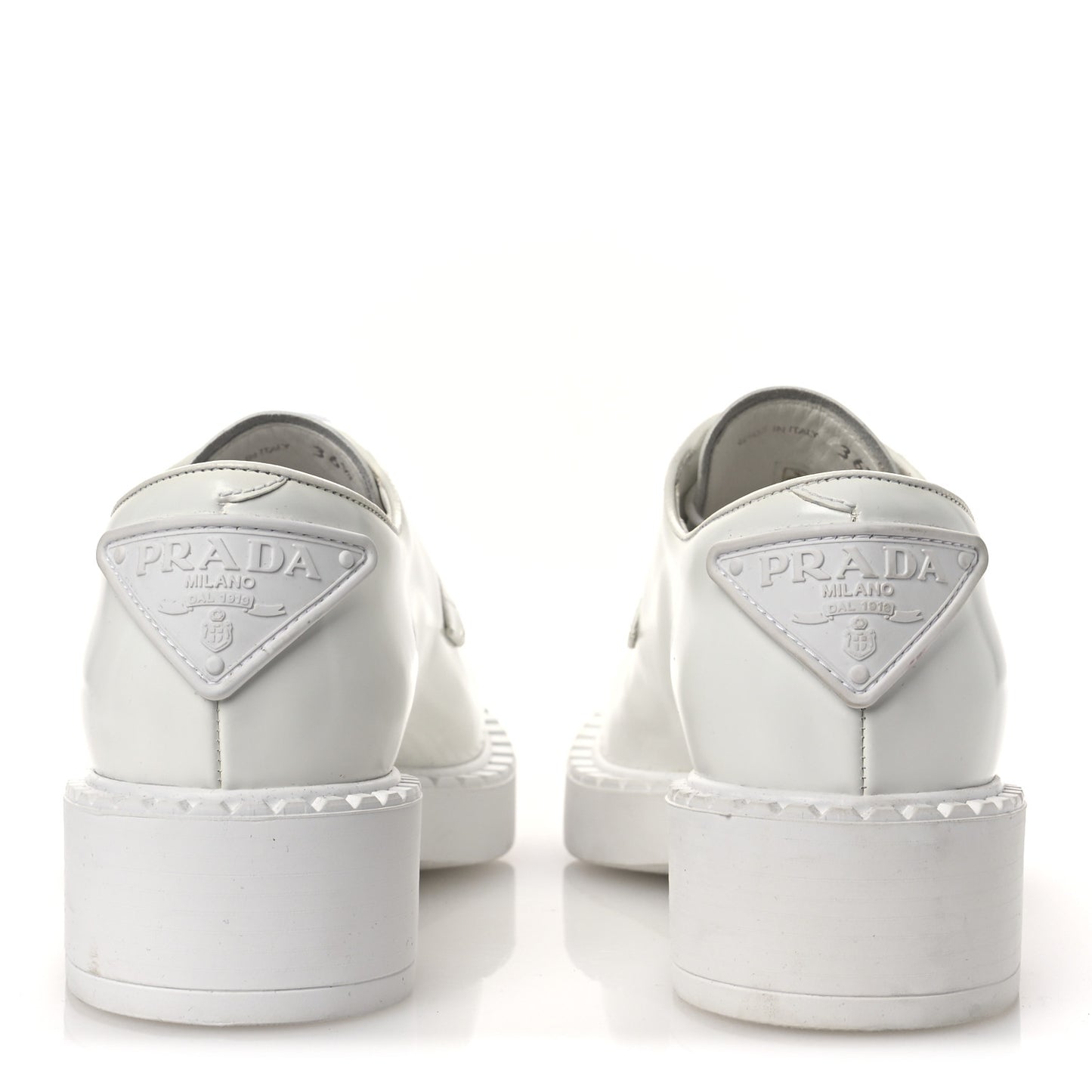 Spazzolato Calzature Donna Triangle Logo 50mm Derby Loafers 36.5 White