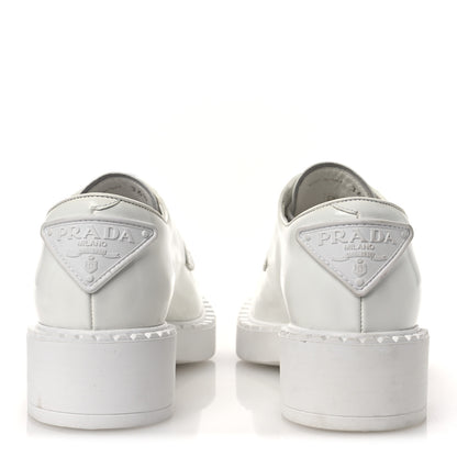 Prada Spazzolato Calzature Donna Triangle Logo 50mm Derby Loafers 36.5 White 6 of 11