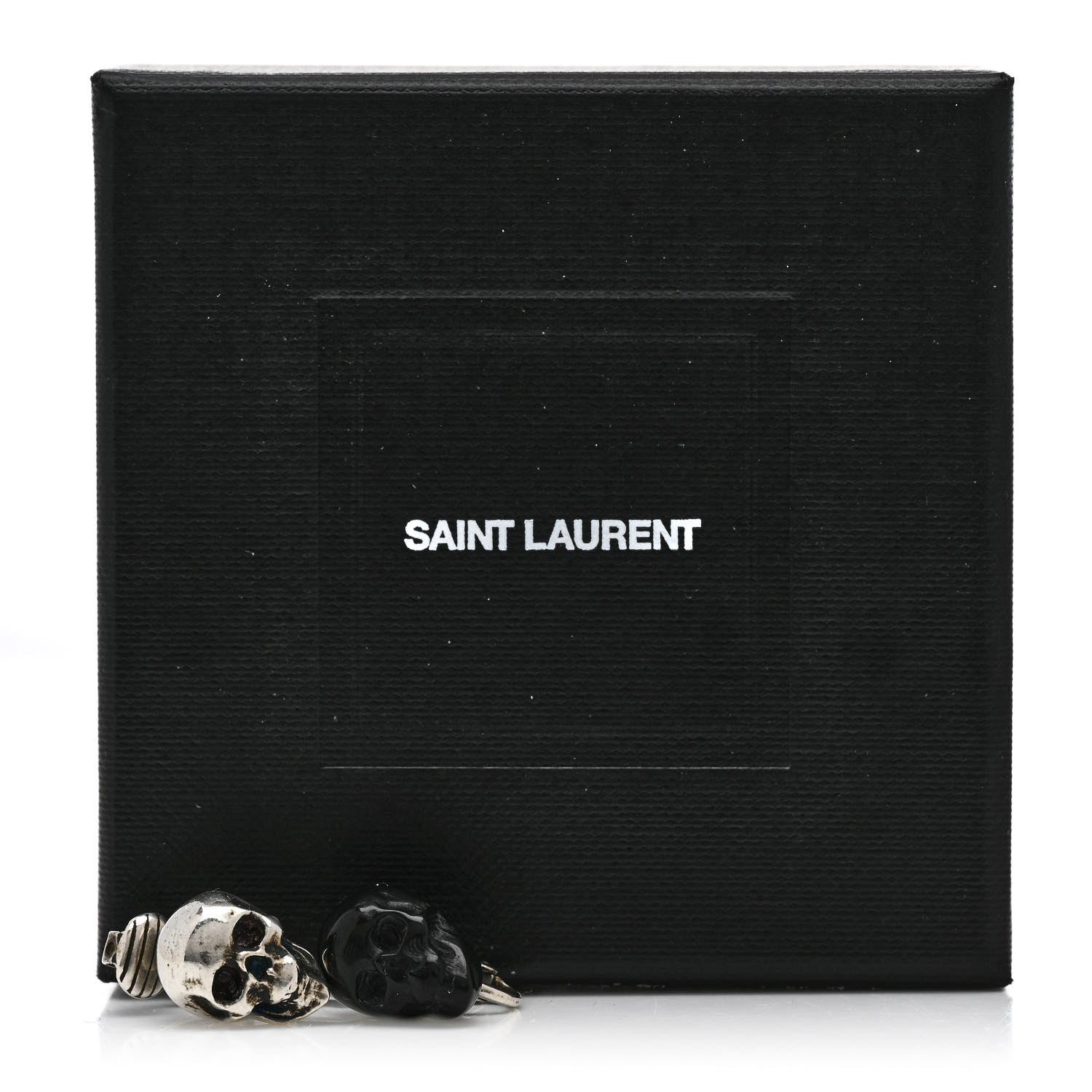 Saint Laurent Metal Glass Skull Clip On Earrings Silver Black 5 of 5