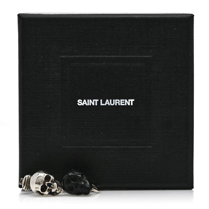 Saint Laurent Metal Glass Skull Clip On Earrings Silver Black 5 of 5