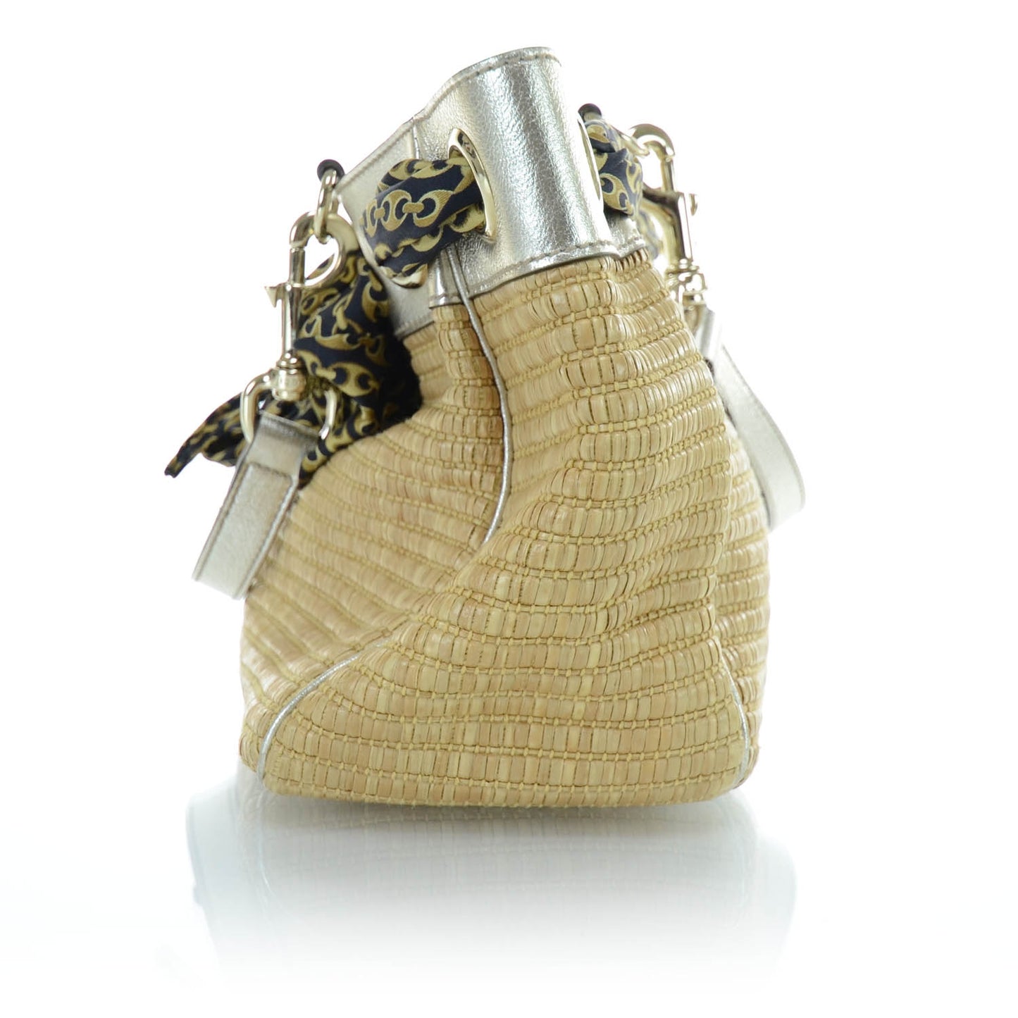 Natural Straw Leather Positano Tote Metallic