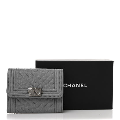 Chanel Caviar Chevron Quilted Boy Card Holder Wallet Grey 11 of 11