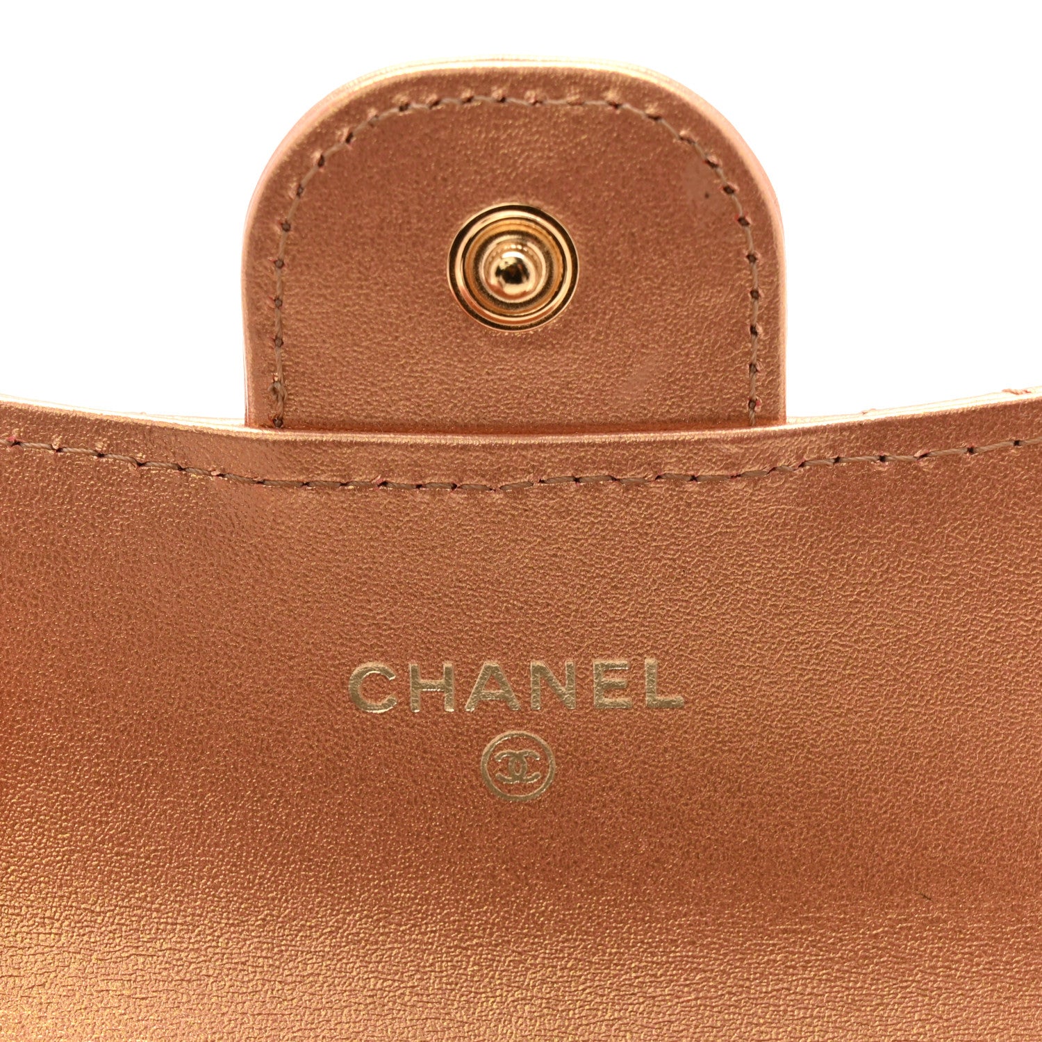 Chanel Metallic Lambskin Quilted Flap Card Holder Wallet Golden 6 of 9