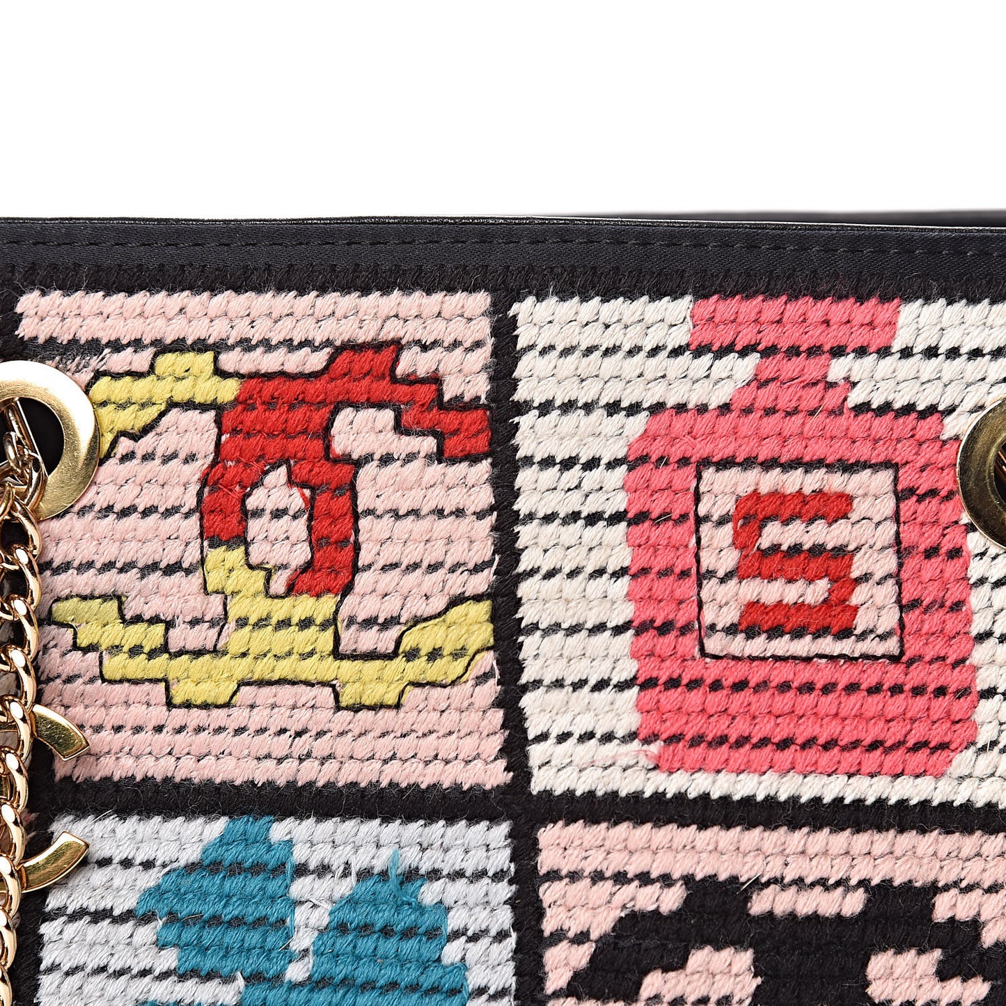 Needlepoint Precious Symbols Shoulder Bag Black