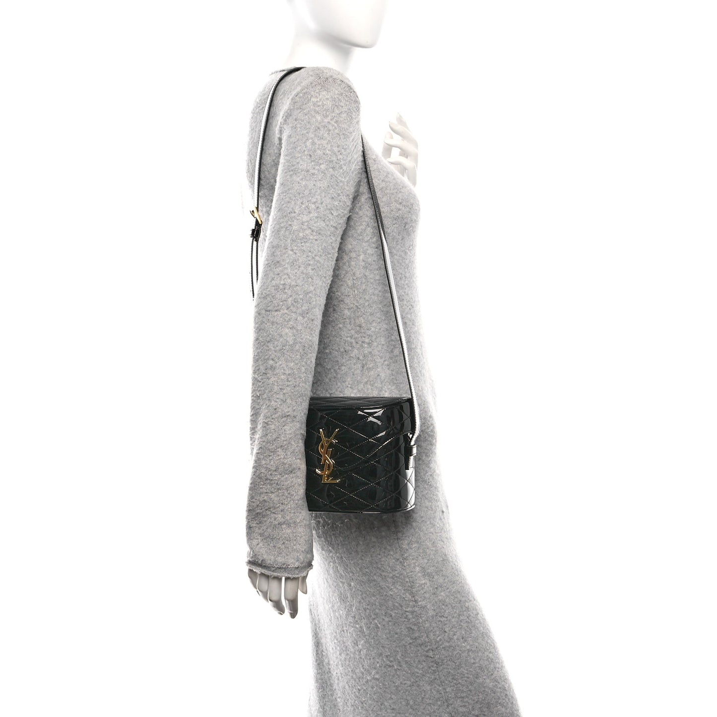 Patent Matelasse Monogram June Box Bag Black