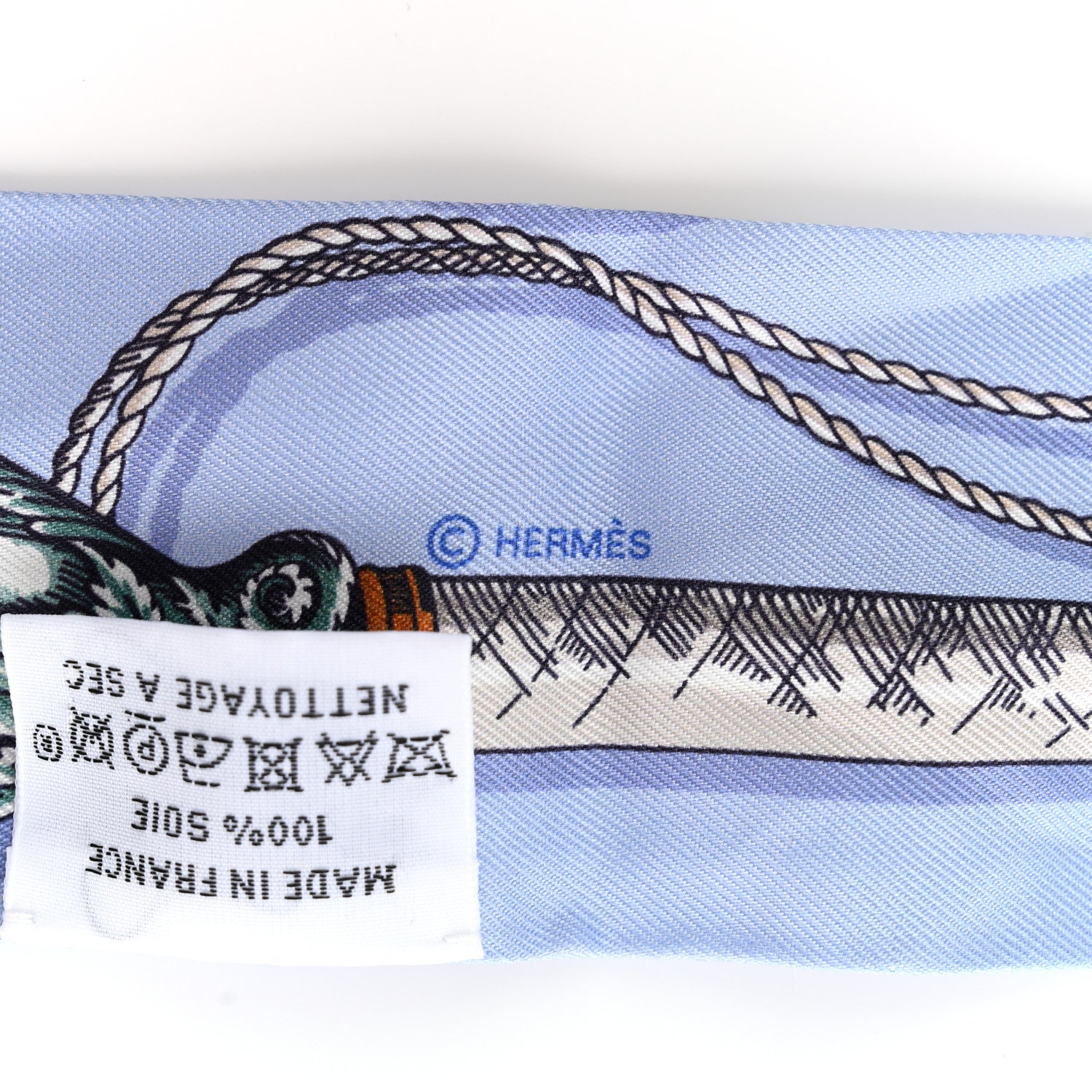 Hermes Silk Cavalcades Twilly Bleu Ciel Creme Vert 4 of 5