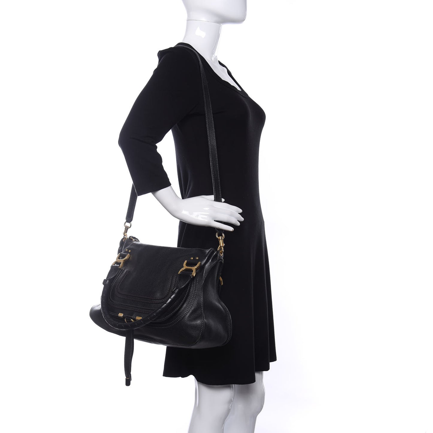 Calfskin Medium Marcie Satchel Black